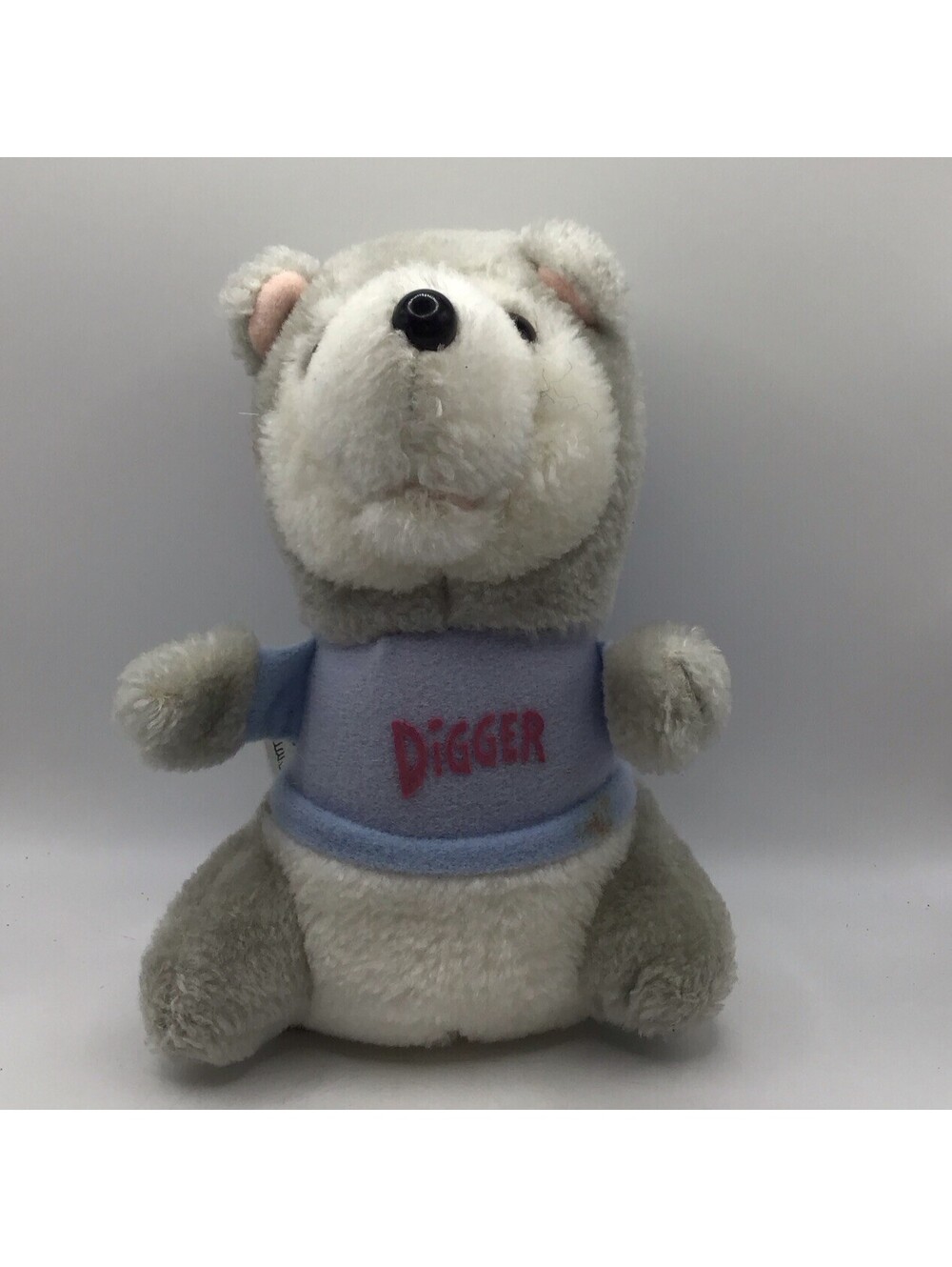 Vintage Hasbro 1982 Shirt Tales DIGGER Plush Gray Stuffed Animal Toy Small Stain